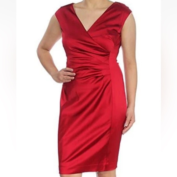 NWT Lauren Ralph Lauren Stretch Satin Sheath Dress 4 Ruby Red Cocktail Party - Picture 1 of 11